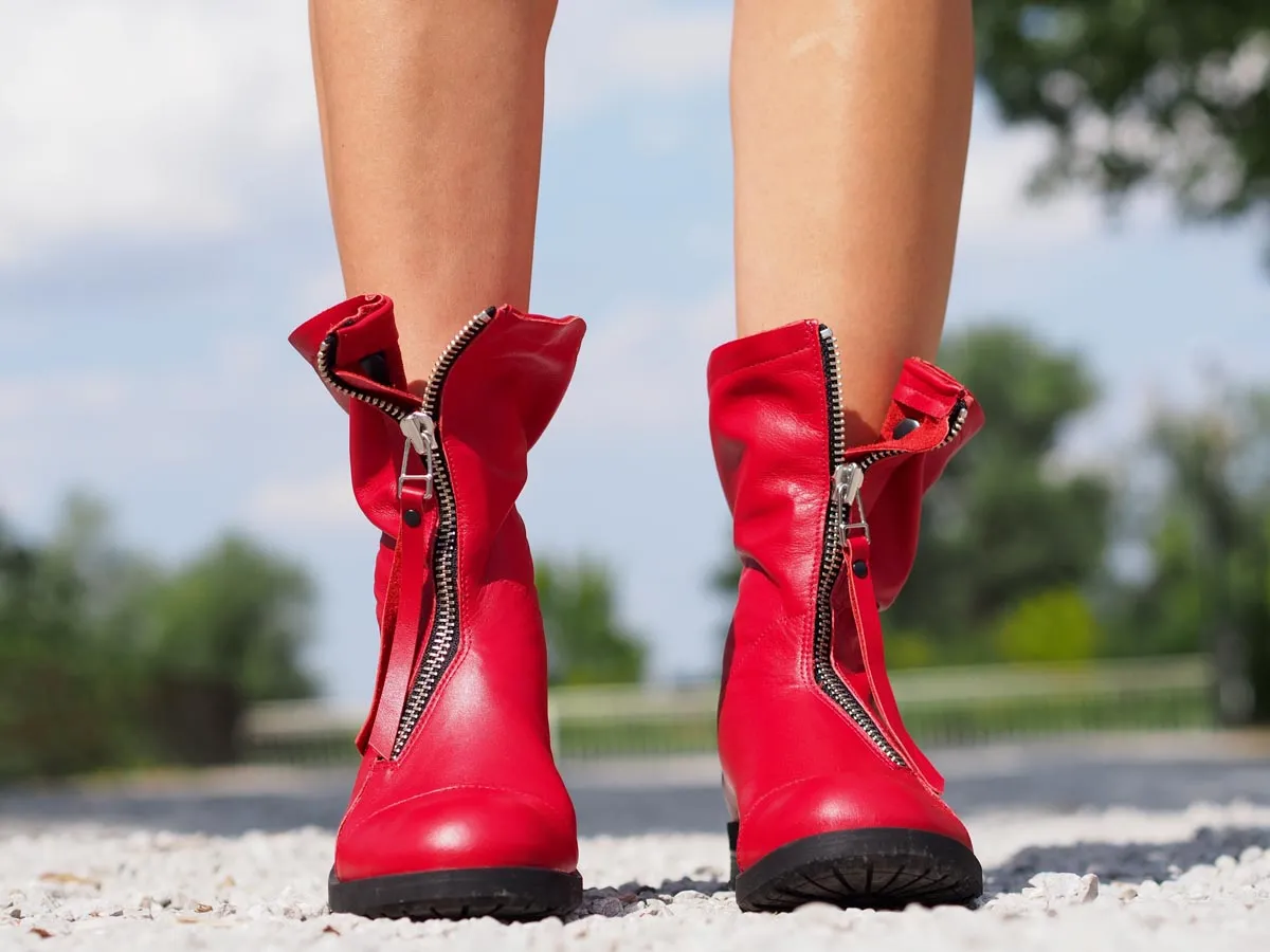 Red genuine leather boots/woman genuine leather boots/red winter boots,EXTRAVAGANT LEATHER BOOTS