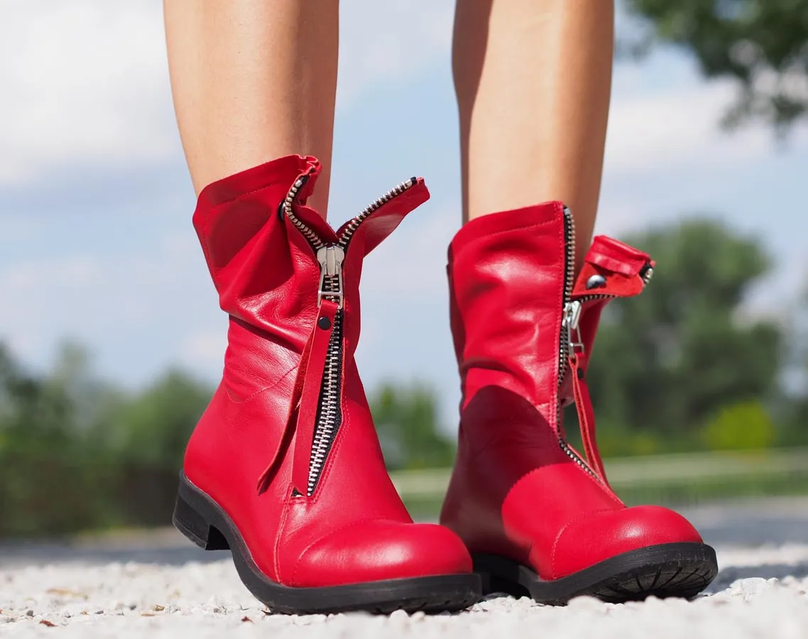 Red genuine leather boots/woman genuine leather boots/red winter boots,EXTRAVAGANT LEATHER BOOTS