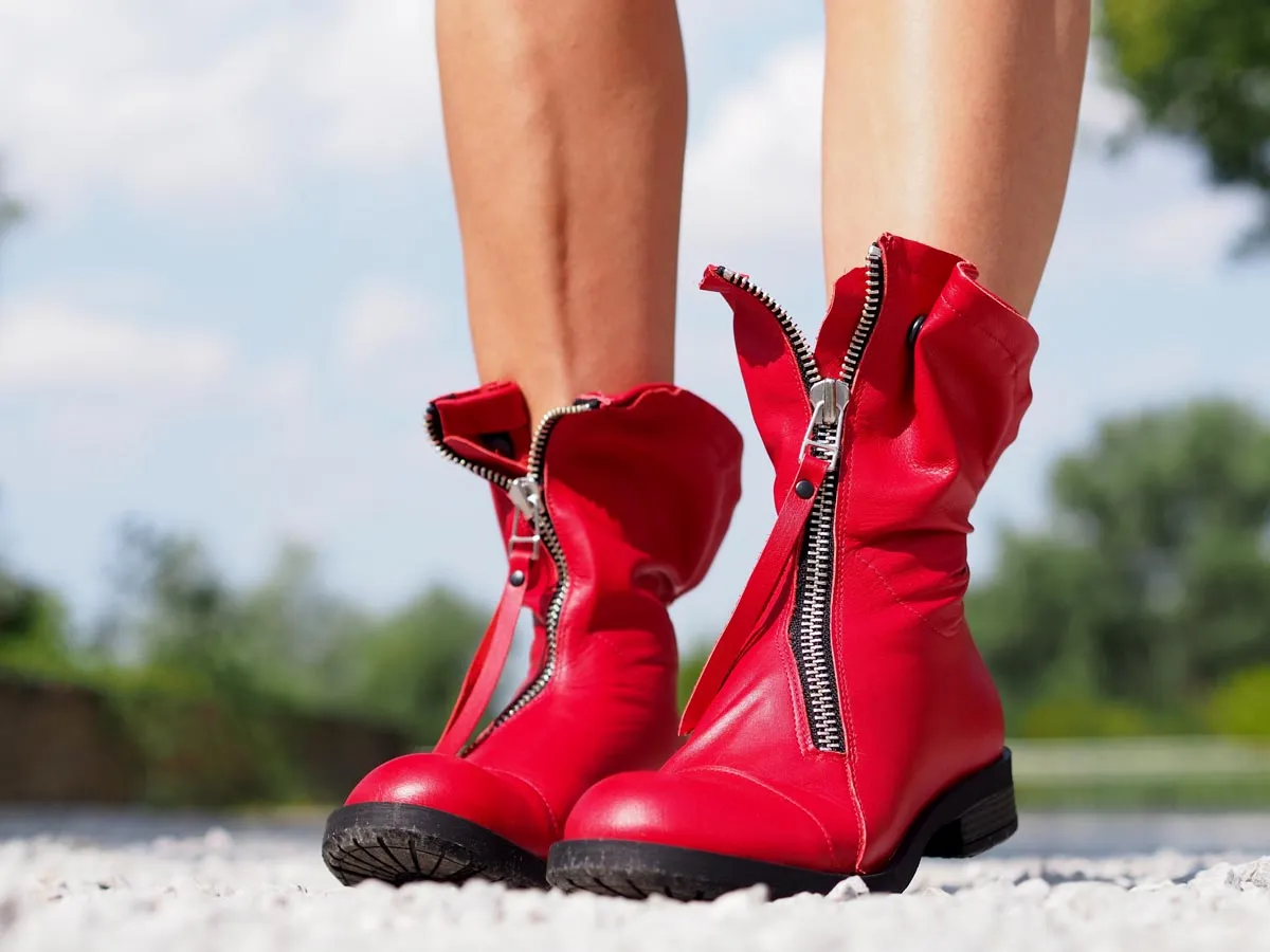 Red genuine leather boots/woman genuine leather boots/red winter boots,EXTRAVAGANT LEATHER BOOTS