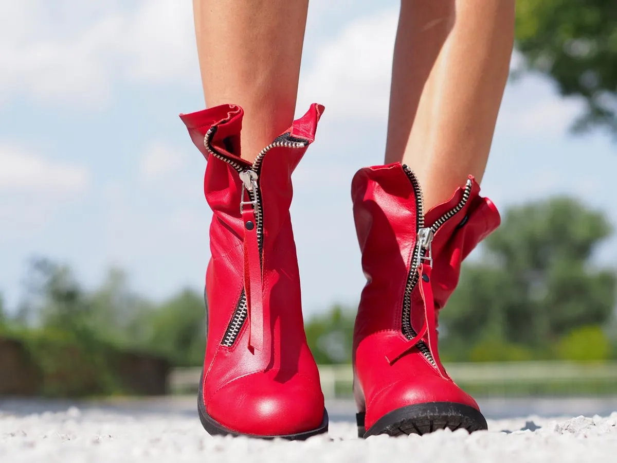 Red genuine leather boots/woman genuine leather boots/red winter boots,EXTRAVAGANT LEATHER BOOTS