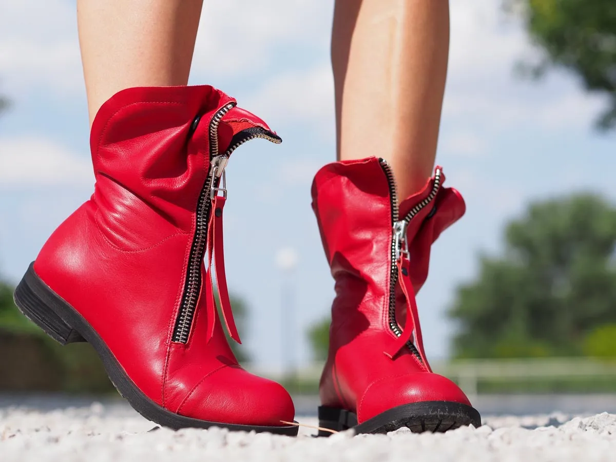 Red genuine leather boots/woman genuine leather boots/red winter boots,EXTRAVAGANT LEATHER BOOTS