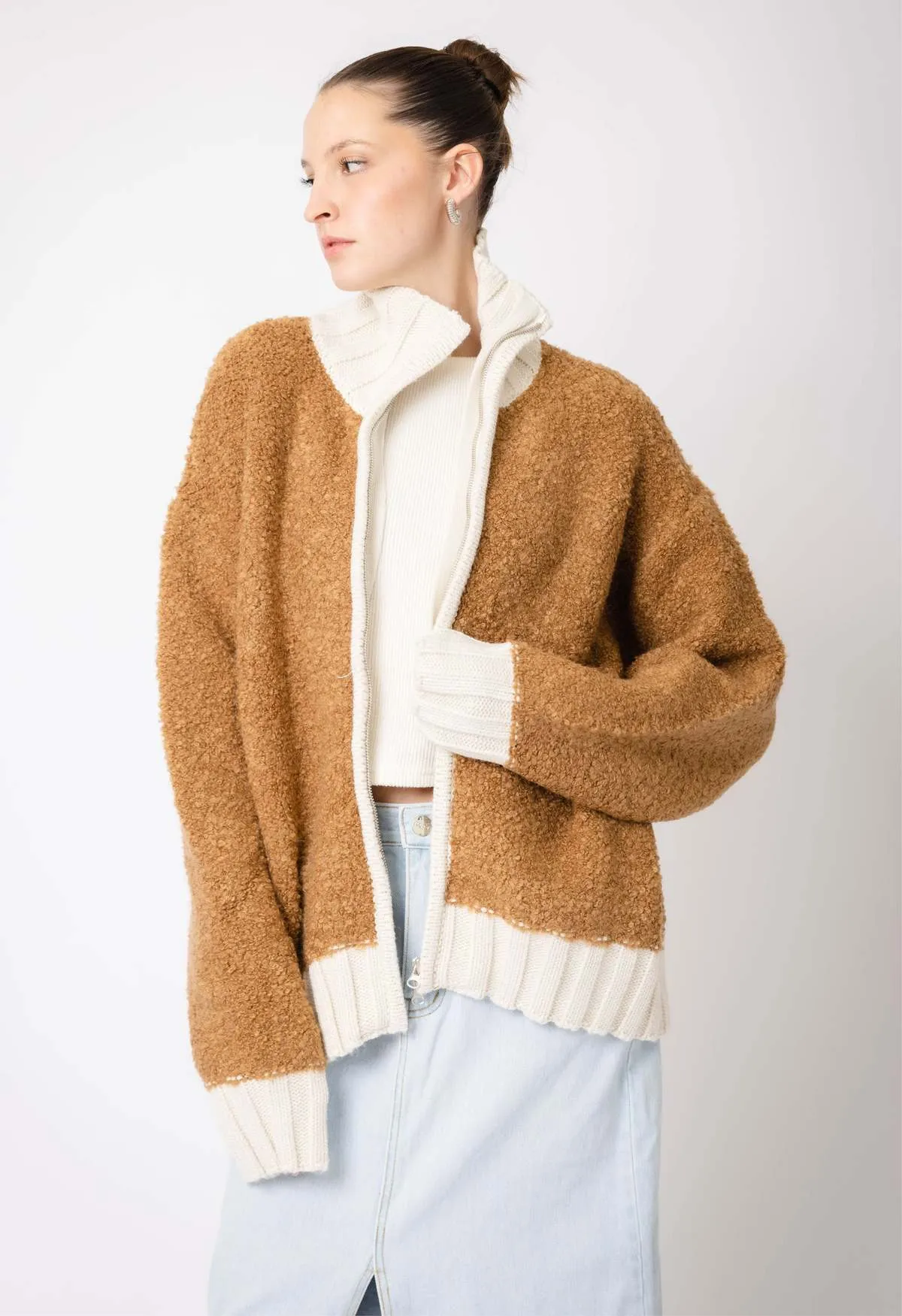 Shearling Sweater Jacket - Copper