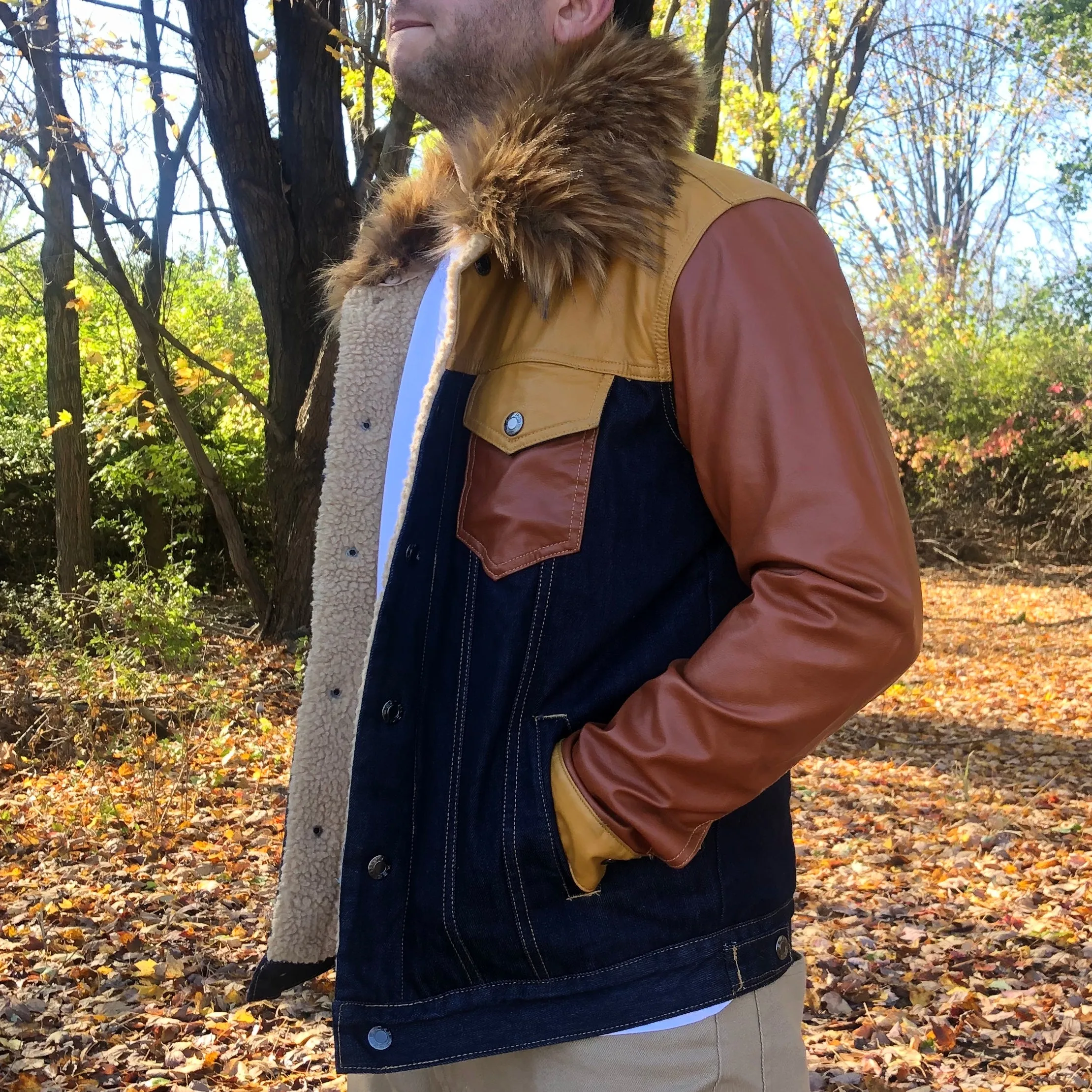 SHERPA DENIM JACKET - BLUE / TAN