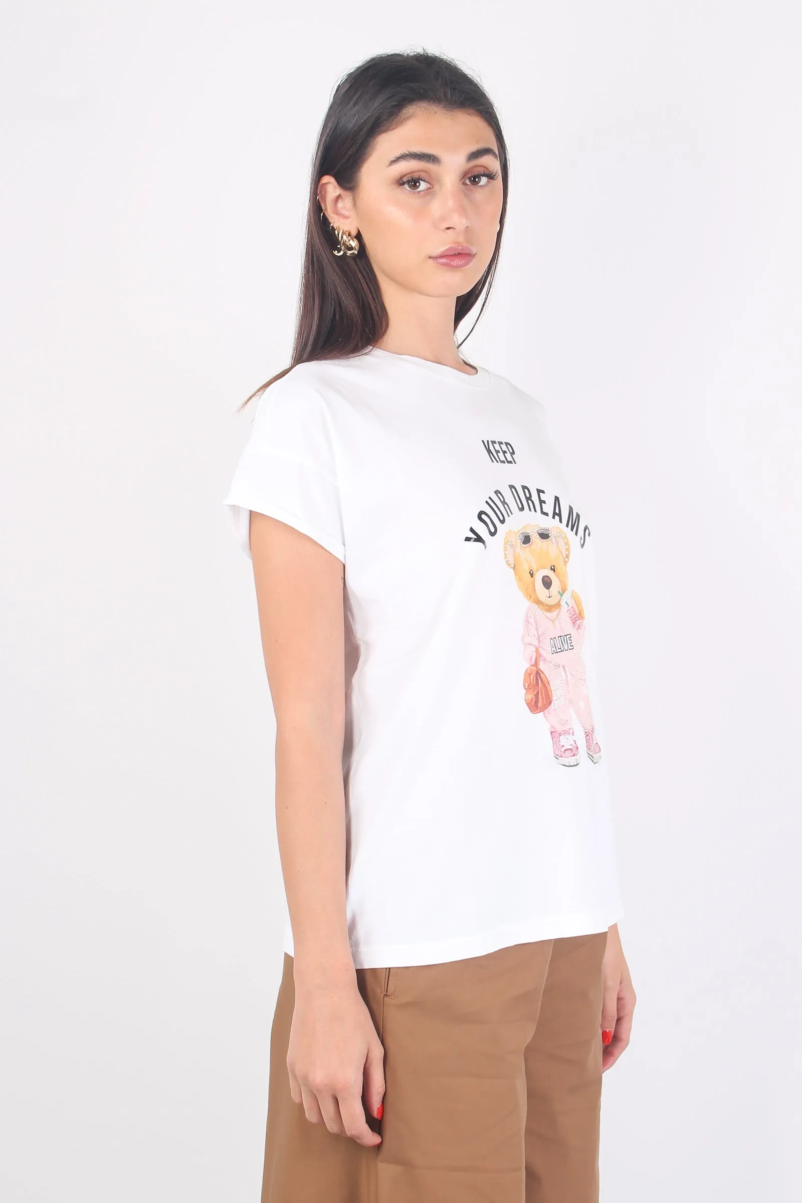 T-shirt Stampa Orsetto Bianco