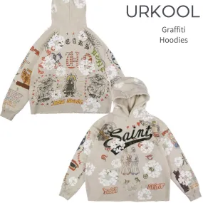 URKOOL  |Unisex Street Style Long Sleeves Plain Cotton Logo Hoodies