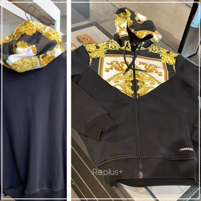 VERSACE  |Street Style Long Sleeves Plain Logo Luxury Hoodies