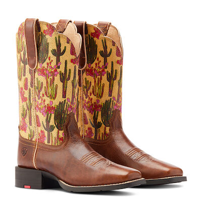 Women's Round Up Wide Square Toe Western Boot in Lioness/Cacti