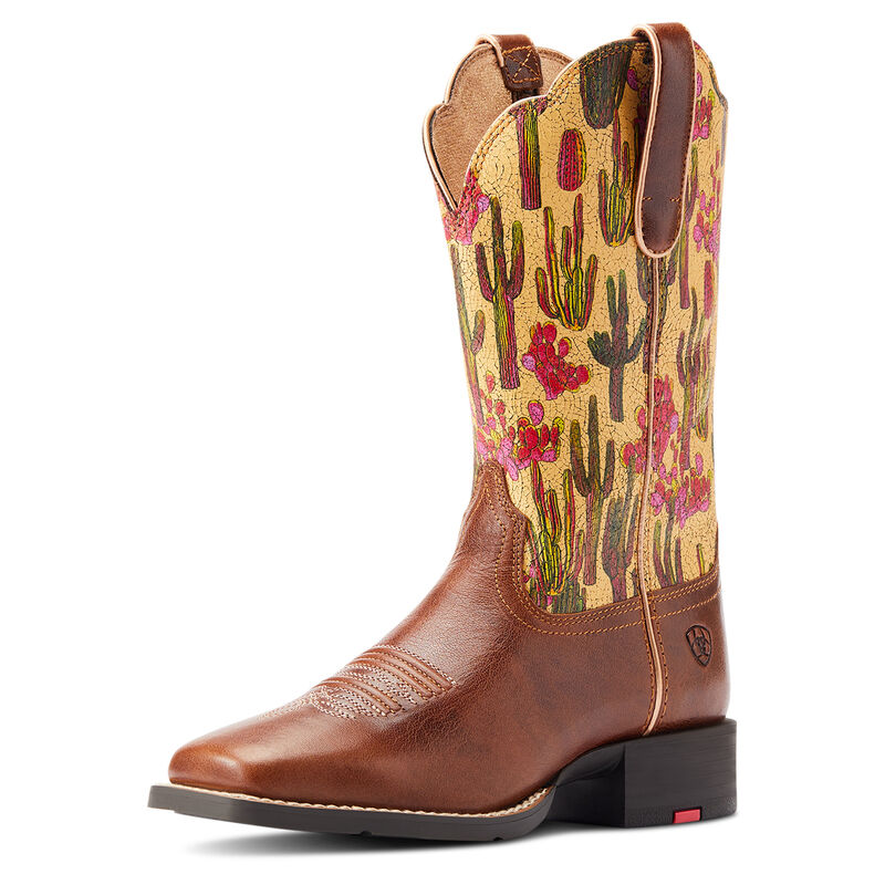 Women's Round Up Wide Square Toe Western Boot in Lioness/Cacti