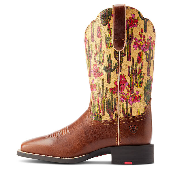 Women's Round Up Wide Square Toe Western Boot in Lioness/Cacti