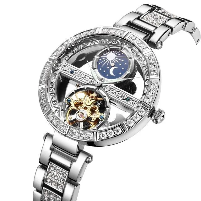 Women's Genuine Leather Hollowed Out Skeleton Luminous Wristwatch